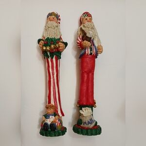Whimsical Santa Figurine Duo - Red and White